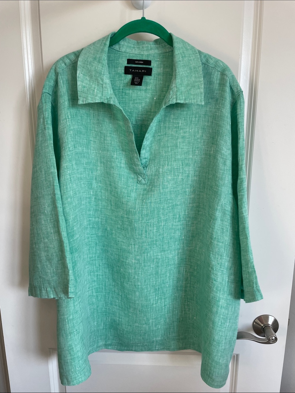 Tahari Plus Size Green 100% Linen 3/4 sleeve Tunic